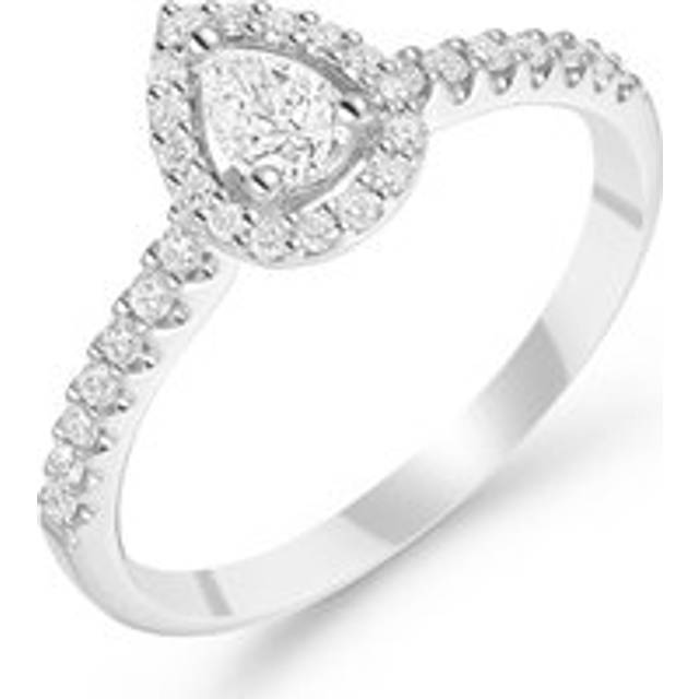 18ct White Gold Diamond Pear Shaped Halo Engagement Ring - Gold/White Gold