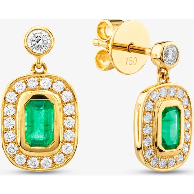 18ct Yellow Gold Emerald Cut Emerald & Brilliant Cut Diamond Dropper Earrings LG327/EA-PR(EM)