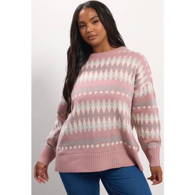 Yours Plus Size Pink Fairisle Metallic Jumper Size 22-24