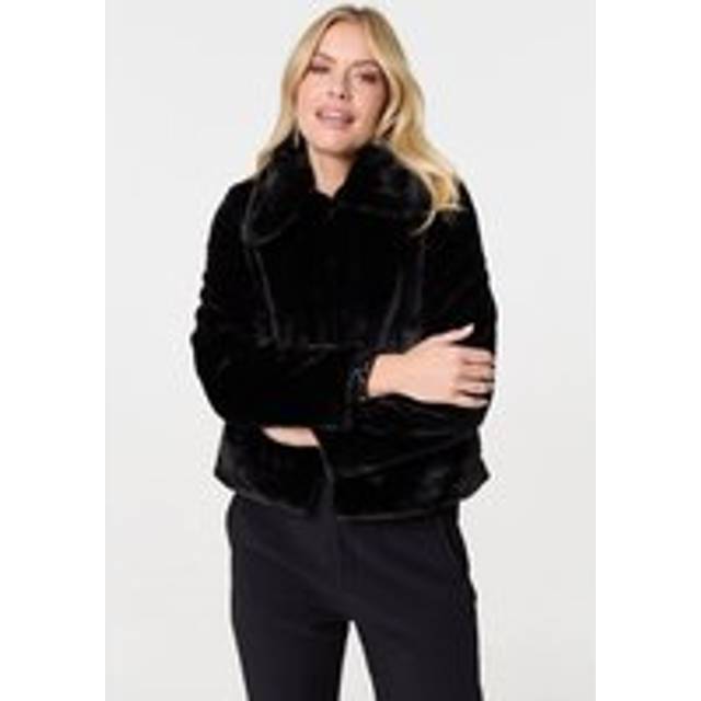Izabel London Women's Faux Fur Zip Detail Cropped Jacket in Black | Size: 14