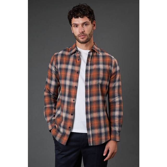 Burton Orange Brushed Classic Check Long Sleeve Shirt - orange