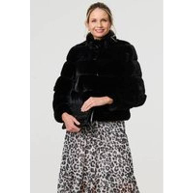 Izabel London Faux Fur High Neck Cropped Jacket In Black - S