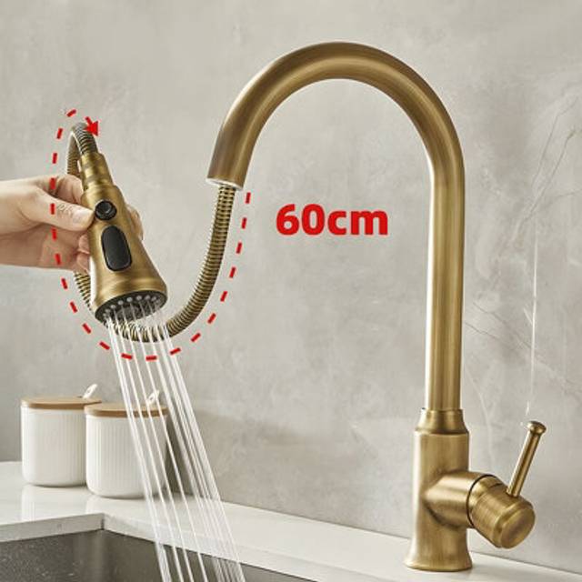 Elegant Copper Kitchen Faucet, Antique Style, 360 Degrees Rotation, Dual Control For Hot/cold Temperature, Three Water Modes - One Size