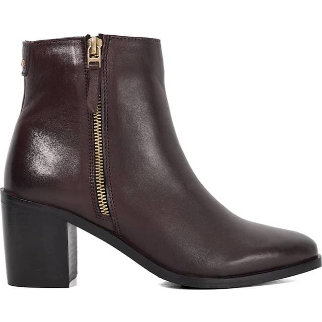 Dune London Purl Leather Zip Detail Block Heel Ankle Boots