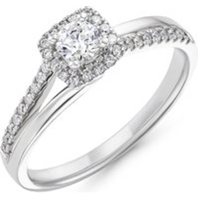 18ct White Gold Diamond Halo Engagement Ring - Gold/White Gold