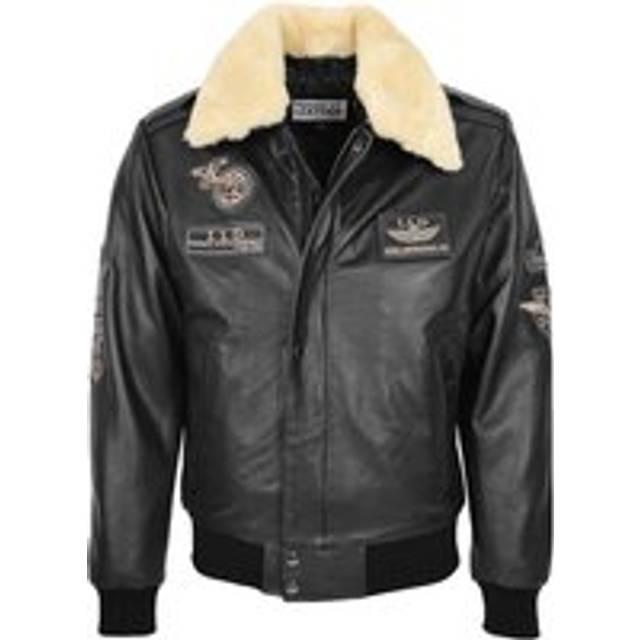 House of Leather Men's Aviator Bomber Leather Jacket Pilot-N Brown S in Black | Size: 2XL