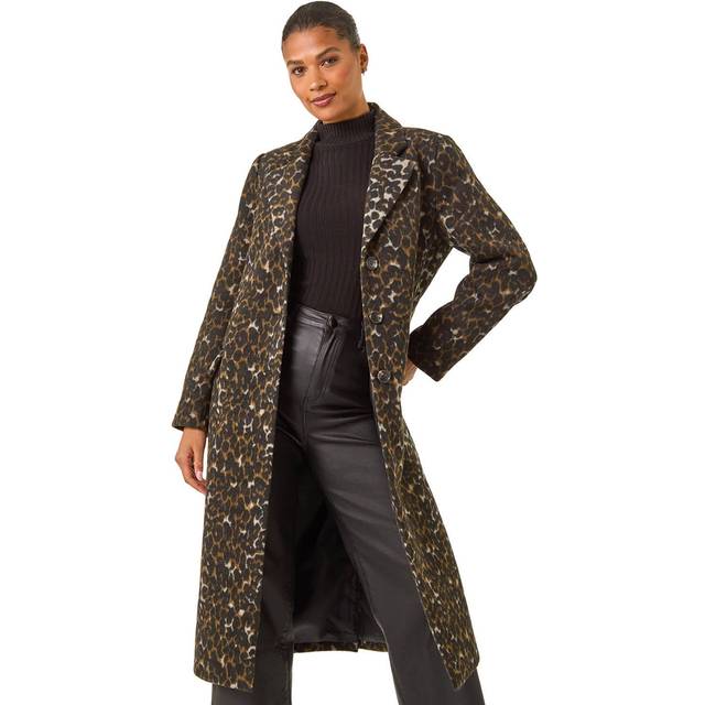 Roman Animal Print Formal Pocket Coat In Brown - 14