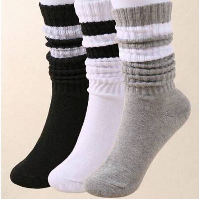 SHEIN 3/1 Pair Black White Grey Stripe Slouch Socks, Running Sports Trainer Socks For Toddler Infant Girls, Long Crew Socks For Kids Children, Soft & Breath