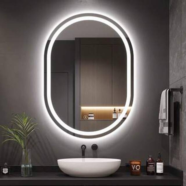 SHEIN Dripex Oval LED Bathroom Mirror With Light, Illuminated Wall Mounted Vanity Mirror, Anti-Fog, 3 Colors Dimmable Light, Memory Function, IP44, Demister