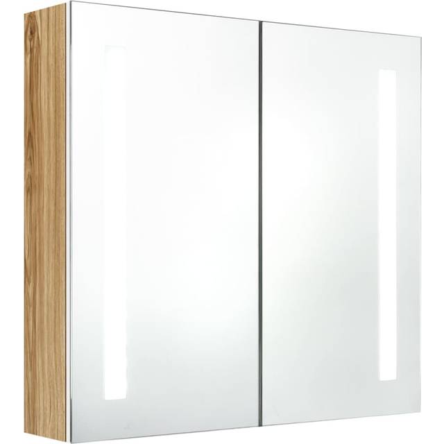 vidaXL LED Bathroom Mirror Cabinet White and Oak 62x14x60 cm