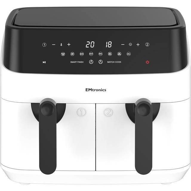 Emtronics Double Basket Air Fryer Large Digital 9 Litre Dual With Timer - White - One Size