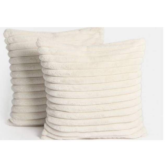 OHS 2 X Faux Fur Thick Rib Cushion Covers, 45 X 45Cm - Natural - One Size