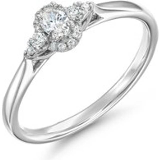 9ct White Gold Diamond Oval Shaped Halo Engagement Ring - Gold/White Gold