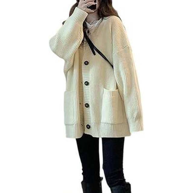 SHEIN Women Knit Cardigan Long Sleeve Button Closure Fall Casual Jacket Sweater With Pockets