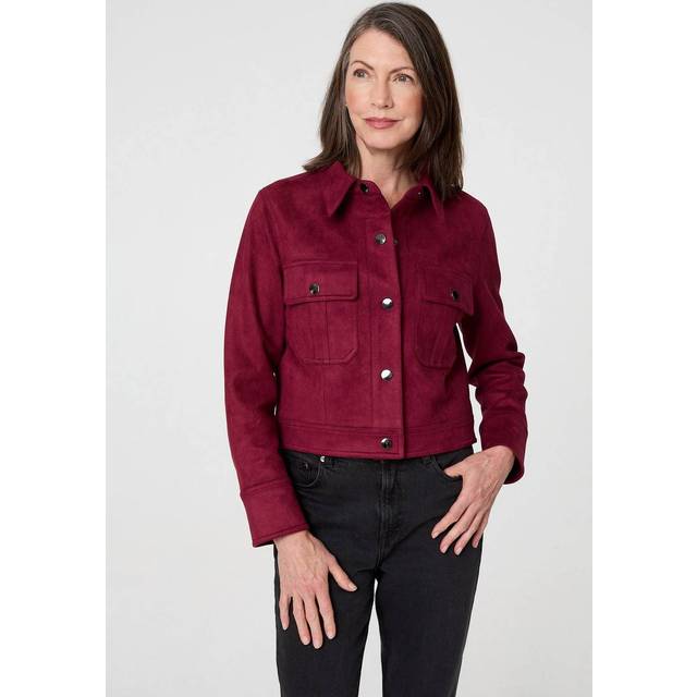 Izabel London Women's Faux Suede Cropped Collared Jacket in Burgundy | Size: 10