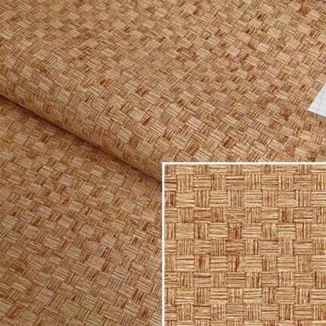 SHEIN 1 Roll Brown Bamboo Mat Pattern Wallpaper Waterproof Pvc Self-Adhesive Paper Living Room Bedroom Office Home Decoration Wallpaper Cabinet Desktop Furn