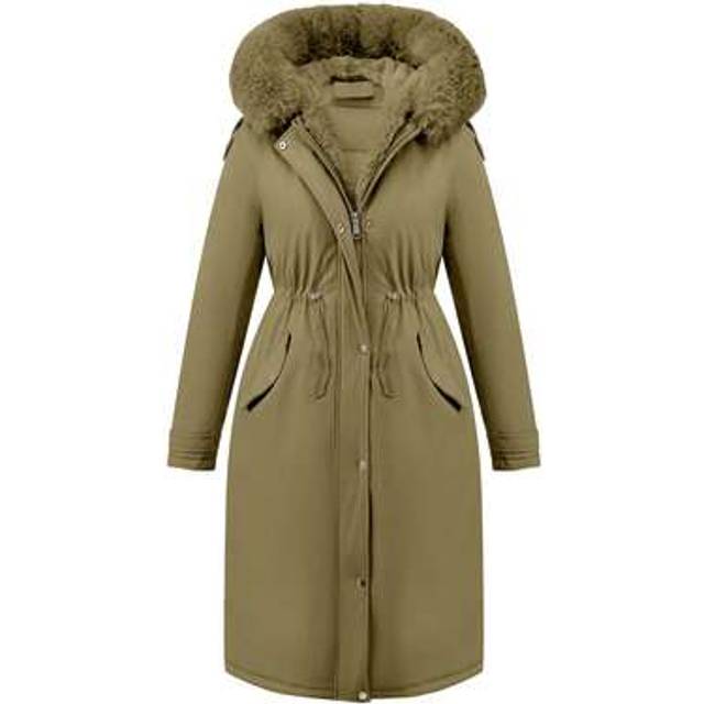 SHEIN Stylish Ladies&#39; Mid-Length Coat With Faux Fur Collar And Waist Tie For Autumn/Winter