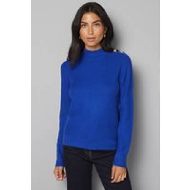 Wallis Zigzag Stitch Funnel Neck Jumper In Cobalt - cobalt - L