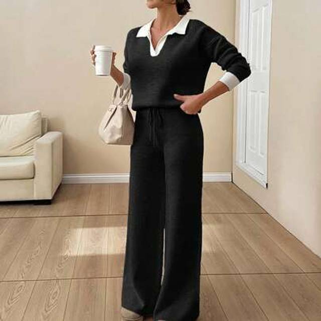 SHEIN WOMEN SOFT TOUCH POLO NECK SWEATER AND SWEATER PANT Two Pieces OUTFÄ°T CO-ORDS COOL