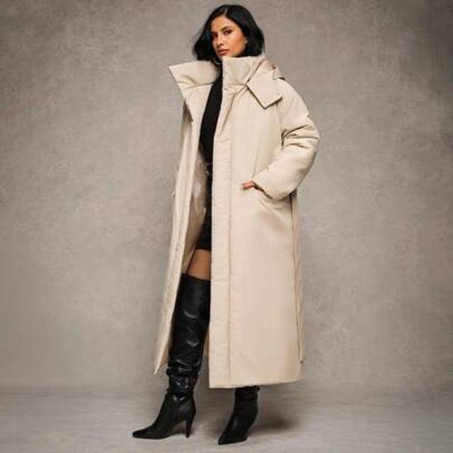 Quick Fashionhub Belted Maxi Winter Coat, Oversized Warm Quilted Jacket With High Neck And Detachable Hood, Winter Street Style Must-Have, Cozy Statement Outerwear For
