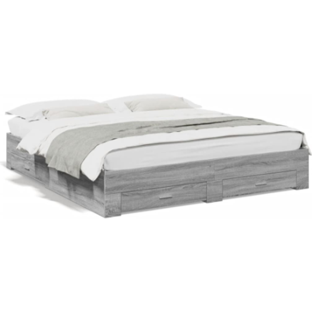 vidaXL Bed Frame with Drawers without Mattress Grey Sonoma 180x200 cm Super King