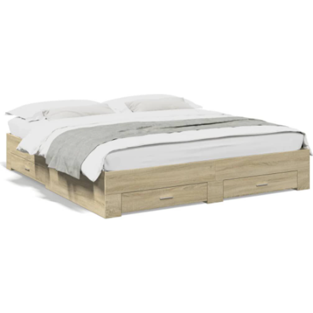 vidaXL Bed Frame with Drawers without Mattress Sonoma Oak 180x200 cm Super King - Brown