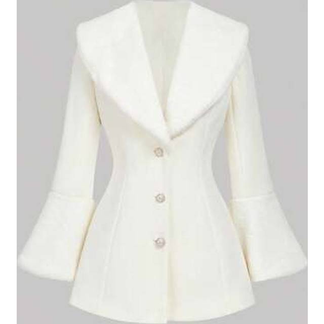 SHEIN Women&#39;s Elegant Wool Blend Coat With Fur Collar And Bell Sleeves, Waist Cinched Design, Winter, Fall/Winter ,New Year, Party,Christmas ,Elegant,Flared