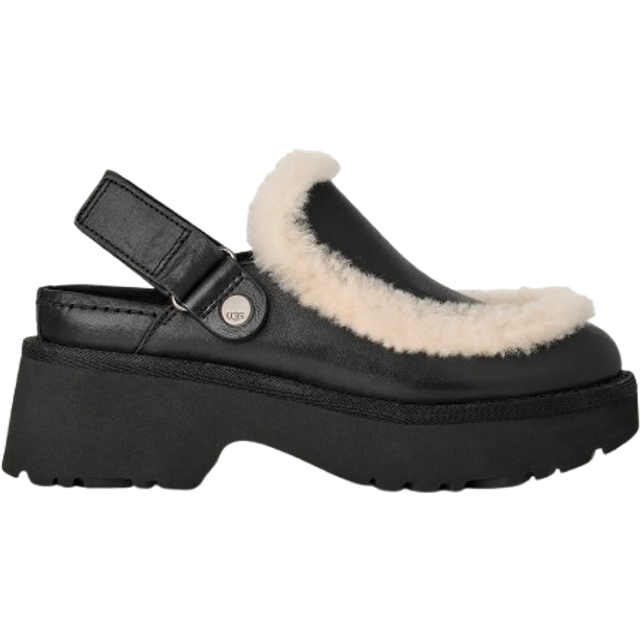 UGG® Esmee Leather Clog in Black, Size 3, Leather/Polyester