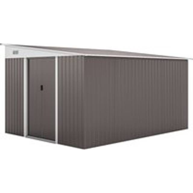 Outsunny 11 x 9 ft Metal Garden Storage Shed Sloped roof Tool House with Double Sliding Doors and 2 Air Vents, Grey