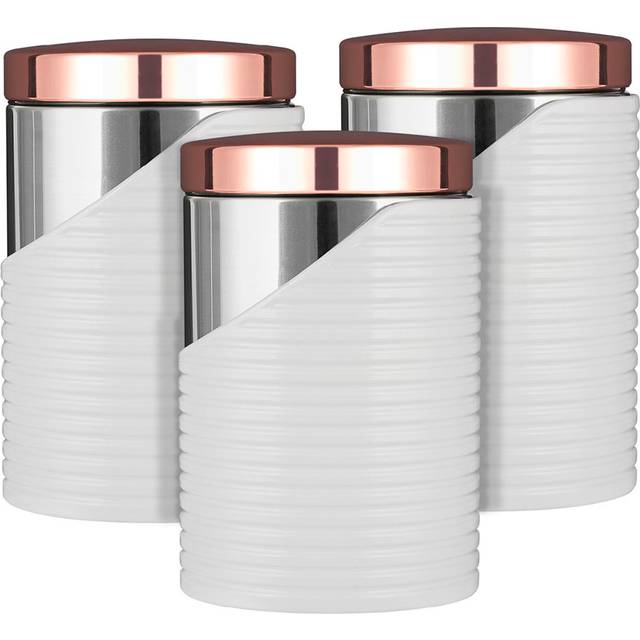 Tower Linear Set Of 3 Storage Canisters - Gold/White