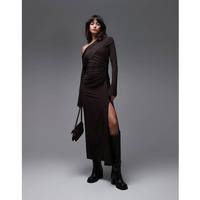 & Other Stories Chokoladebrun Oneshoulder Maxikjole Med Drapering Og Slids Foran Brown