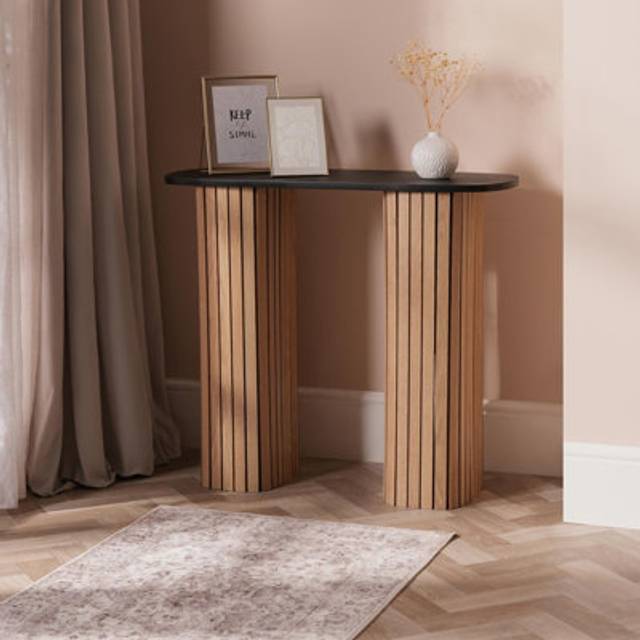Ohs Madison Console Table Ribbed Engineered Wood Entryway Display Desk, Wood/black - One Size