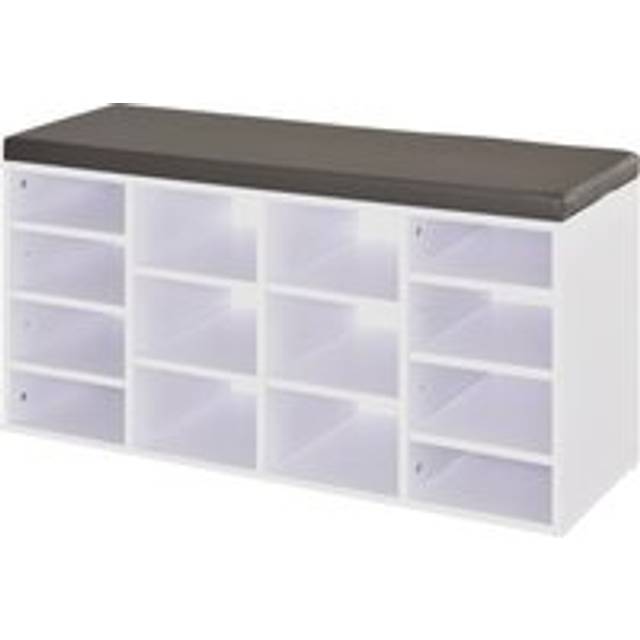 Multi-Storage Shoe Rack w/ 14 Compartments Cushion Moving Shelves Solid Frame Foot Pads Home Office Tidy Organisation Boots Trainers White