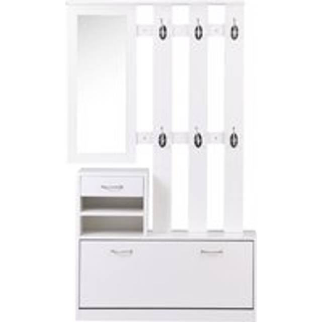 2-Piece Shoes Storage Chest Cloths Rack Unit Entryway Furniture Set Shoe Wardrobe W/Mirror Multiple Shelves-White