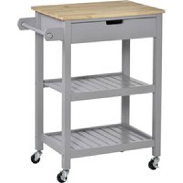 Kitchen Trolley Utility Cart on Wheels with Rubberwood Worktop