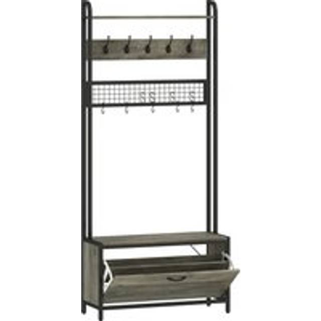 HOMCOM 5-In-1 Industrial-Style Hallway Tree - Grey/Black