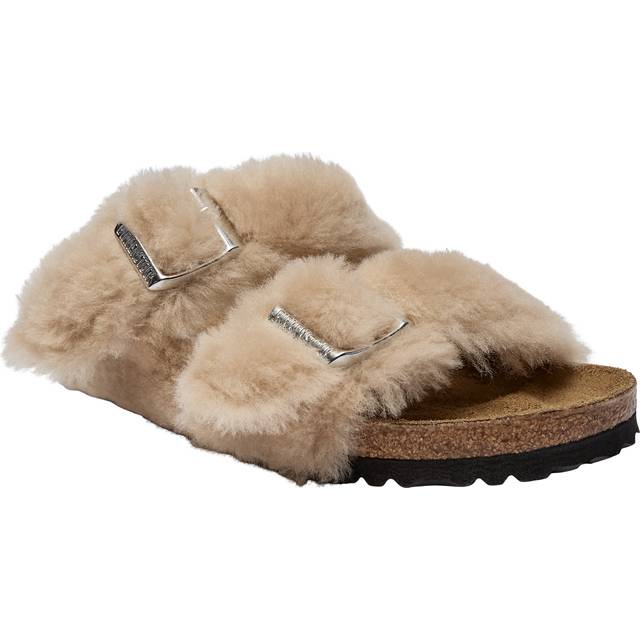 Birkenstock Arizona Shearling Cover Upper Sandcastle Flade Sandaler - Beige