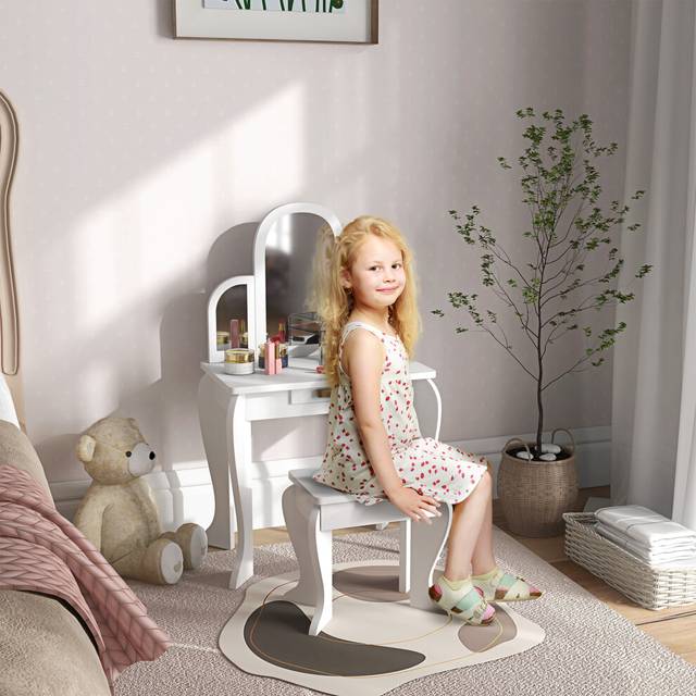 Kids Dressing Table Set Kids Vanity Set with Drawer Mirror - White