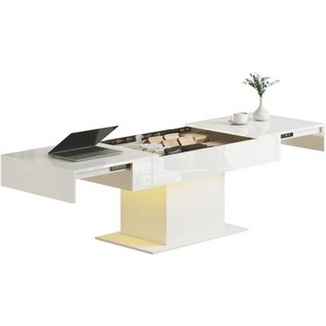 Homcom Extendable Coffee Table, Living Room Table With Led Lights, White