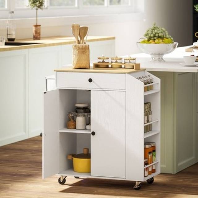 Homcom Rolling Kitchen Island 3-Tier Spice Rack With Drawer And Towel Rack - White