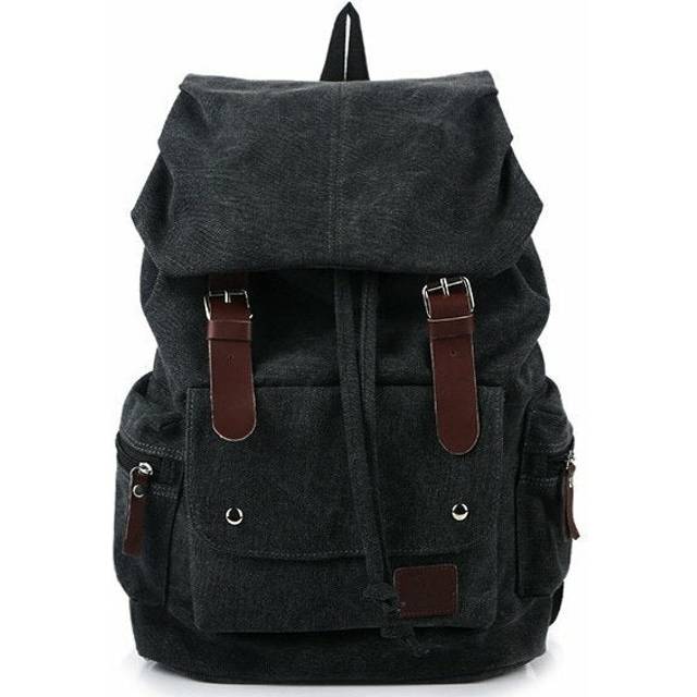 (Black) Men And Women Canvas Backpack Leisure Drawstring Rucksack Students School Bags