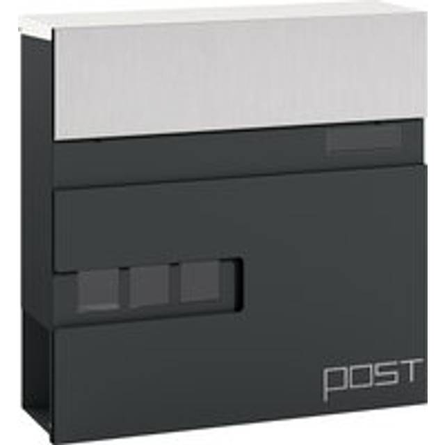 HOMCOM Wall Mounted Post Box with Viewing Window, 2 Lock, Modern Galvanised Steel Mailbox with Copper Core, Weatherproof Letterbox for Outdoor Use, Easy to Install, Charcoal Grey
