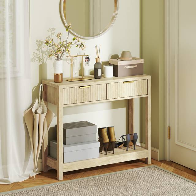 Hallway Modern Console Table with Fluted Panel Drawers Narrow Design