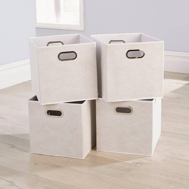 Home Source White Fabric Large Storage Box 4 Pack - Size: 33 x 33 x 37cm - Wilko