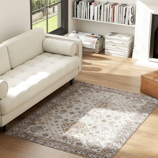 Flannel Non-Slip Washable Rug for Living Room 170 x 120 cm Beige