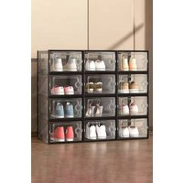 Living and Home Unisex 12pcs Stackable Shoe Storage Box Organiser in Black - One Size