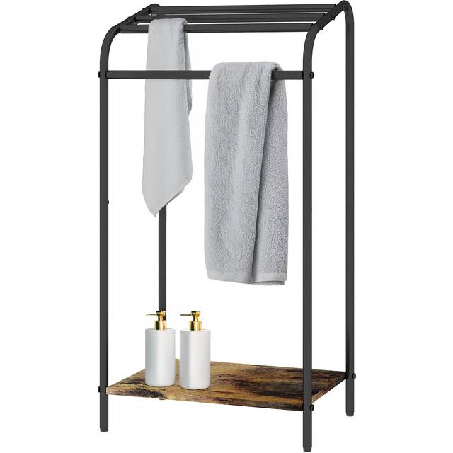 Relaxdays towel rack with shelf, HWD 79.5x41.5x28.5cm, industrial, 4 bars, freestanding, brown/black
