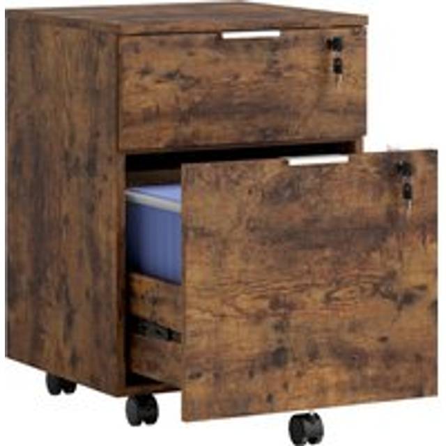 HOMCOM Two-Drawer Lockable Filing Cabinet - Black and Rustic Brown