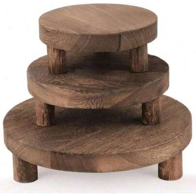SHEIN 1/3Pcs Wooden Risers For Display Wood Pedestal Stand For Display Mini Riser Stand Round Wooden Riser Holder Rustic Farmhouse Riser For Decor Tiered Tr