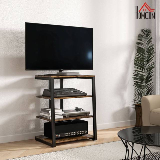 Homcom Hifi Rack Stand W/ 4-Tier Record Player Stand, Rustic Brown - One Size
